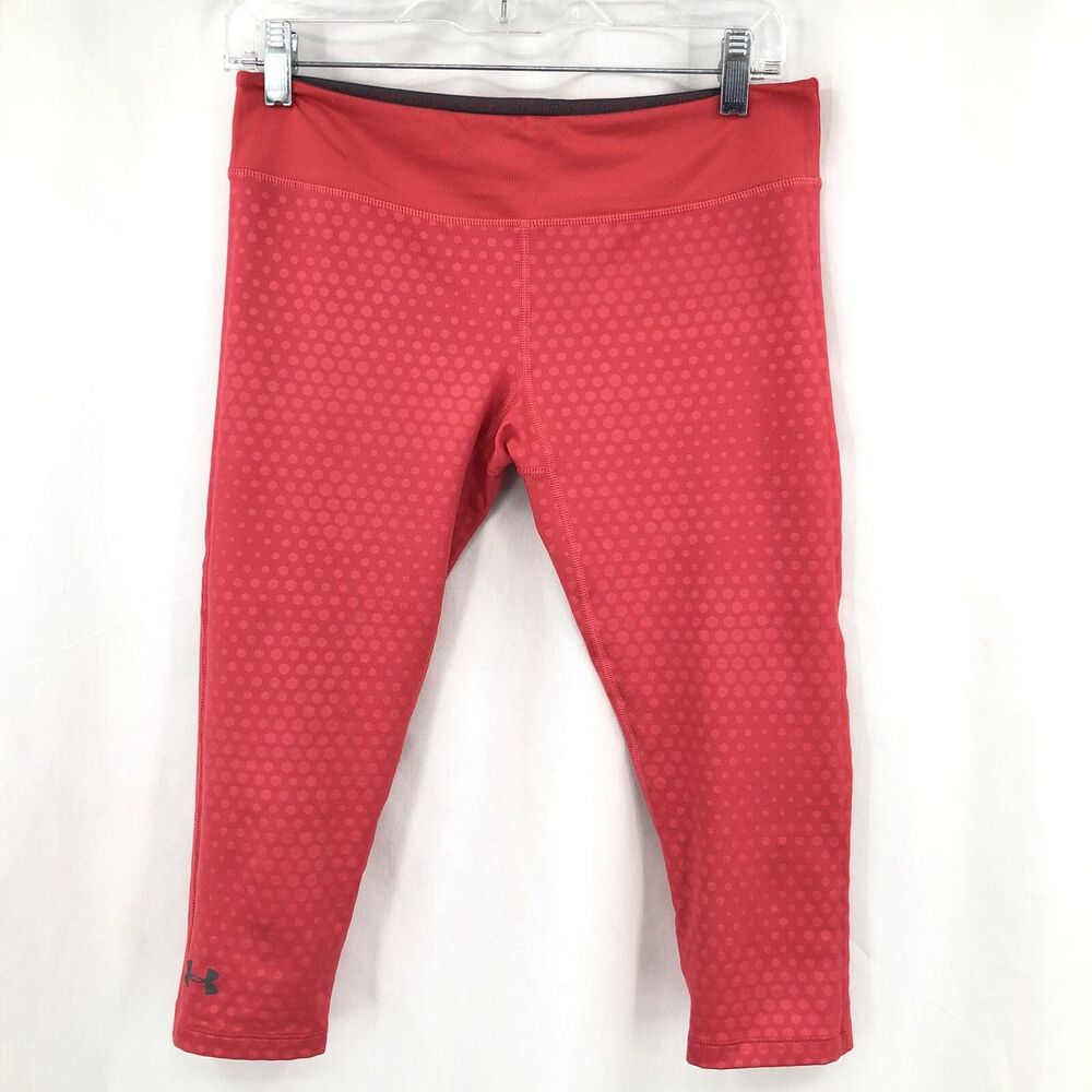 Under Armour UA Fitted HeatGear Pink Dot Printed Capri Leggings 1235157 Medium